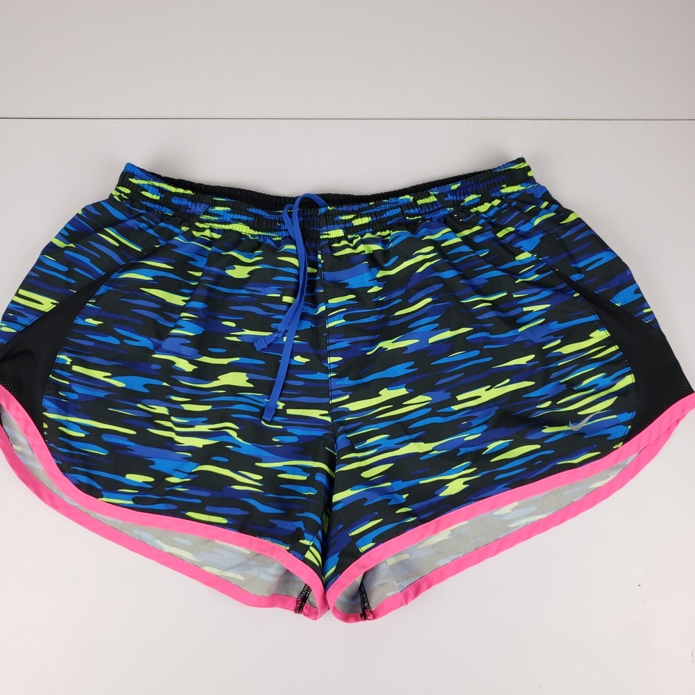 Nike Shorts Women Large Running Black Blue Yellow Inner Lined Draw String Shorts